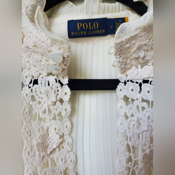 Polo by Ralph Lauren Cream Lace Trim Chiffon Blouse Size Small - Picture 6 of 10